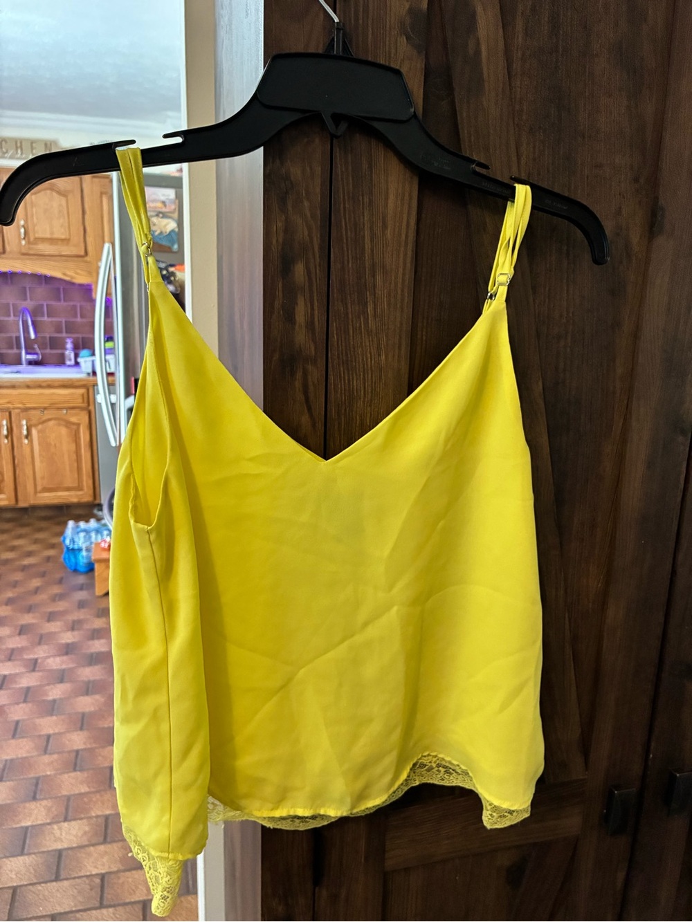 Forever 21 Yellow V-Neck Lace Trim Cami Tank
